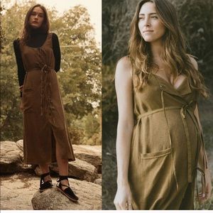 DÔEN Taos Silk Wrap Midi Dress Green size M